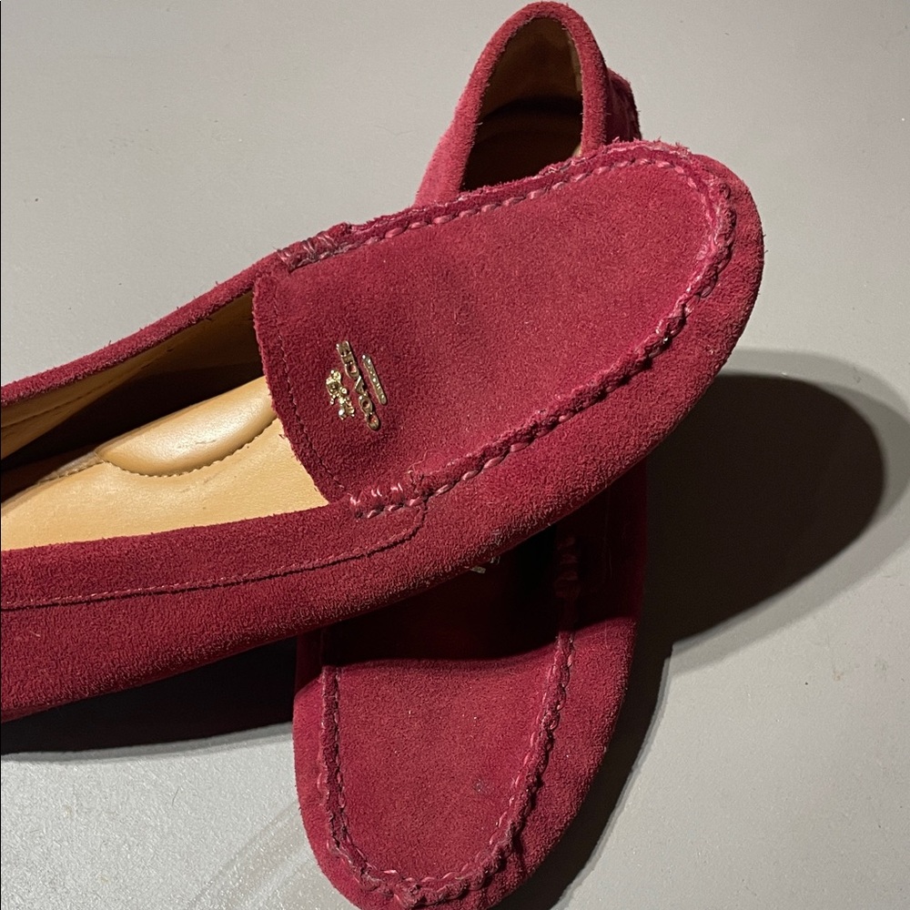 Coach Deep Red Suede Moccasins - Picture 3 of 6